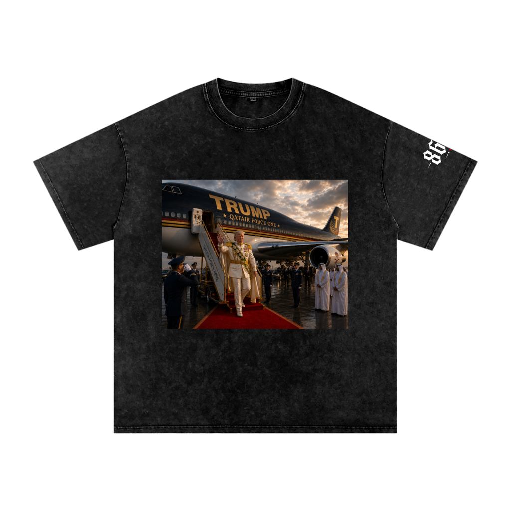 “Qatair Force One” Snow Washed Oversized Cotton T-Shirt
