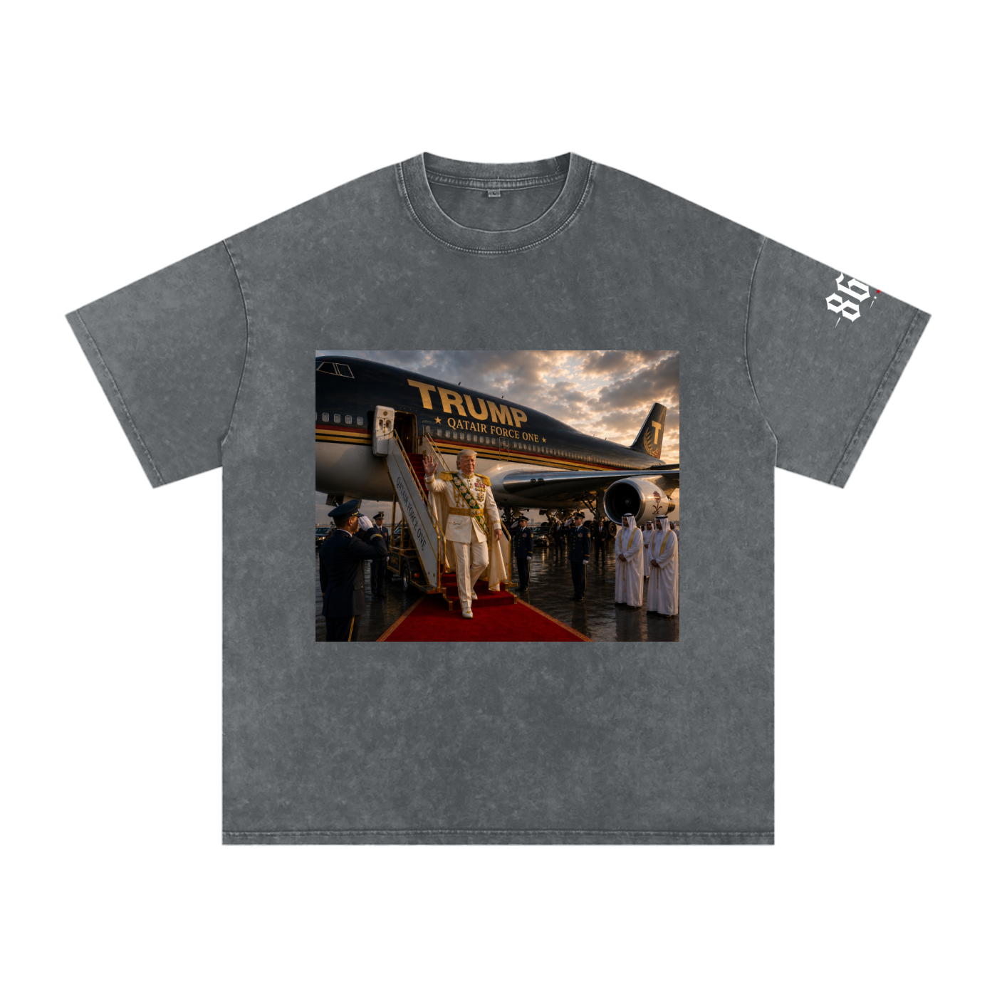 “Qatair Force One” Snow Washed Oversized Cotton T-Shirt