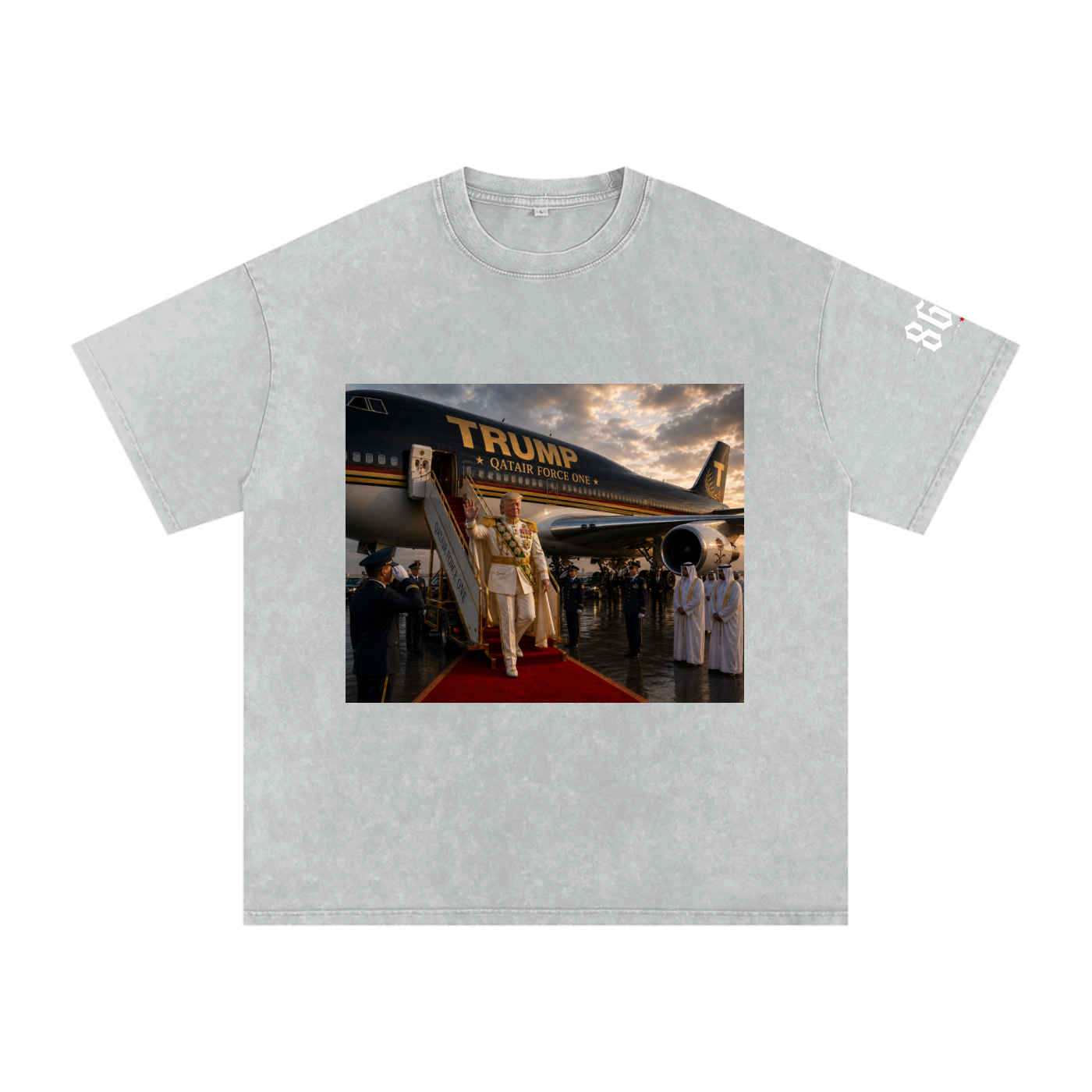 “Qatair Force One” Snow Washed Oversized Cotton T-Shirt