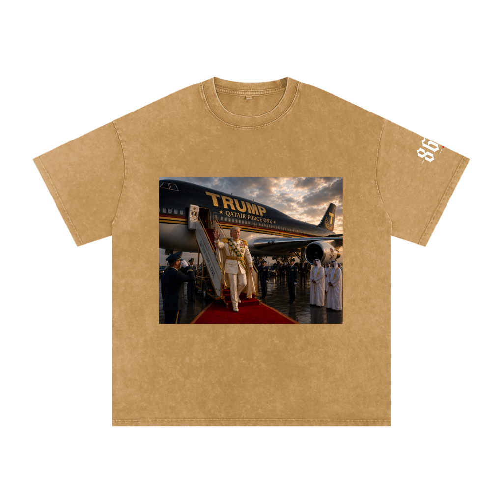 “Qatair Force One” Snow Washed Oversized Cotton T-Shirt