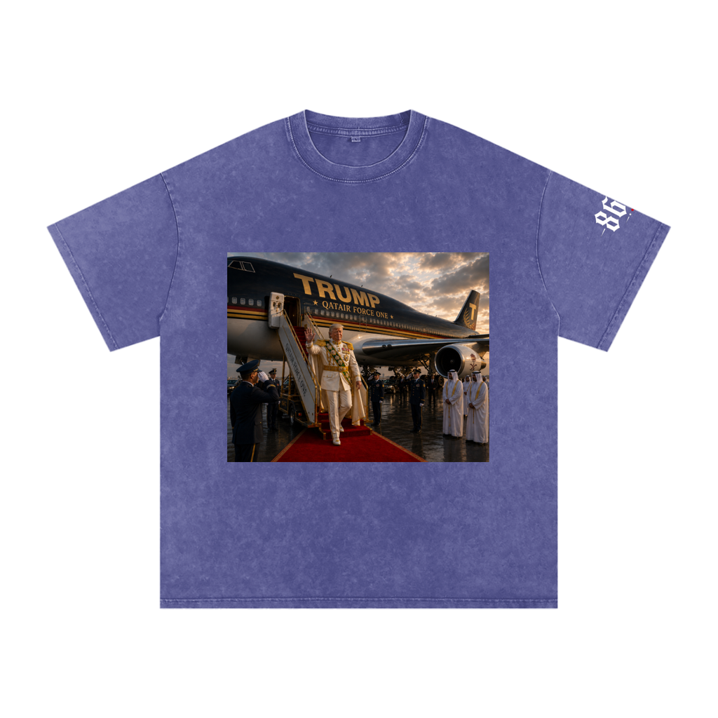 “Qatair Force One” Snow Washed Oversized Cotton T-Shirt