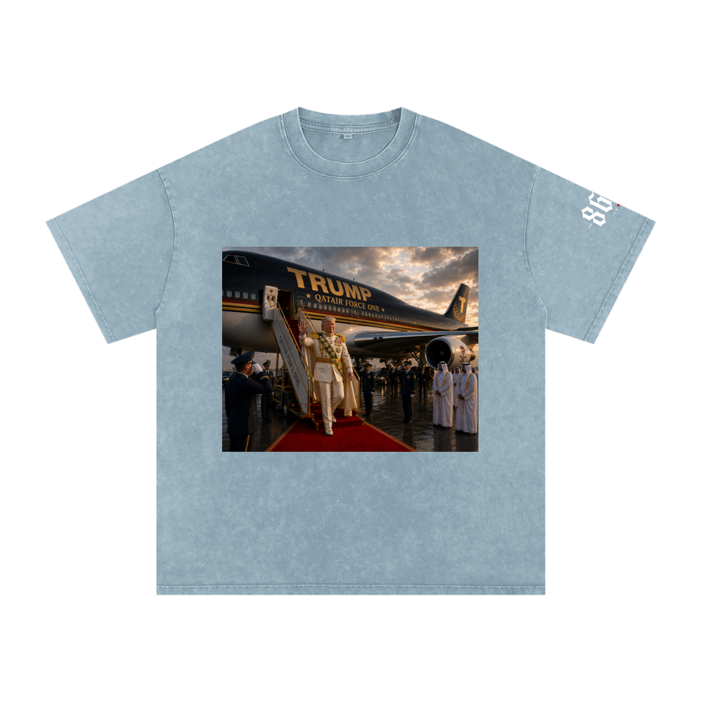 “Qatair Force One” Snow Washed Oversized Cotton T-Shirt
