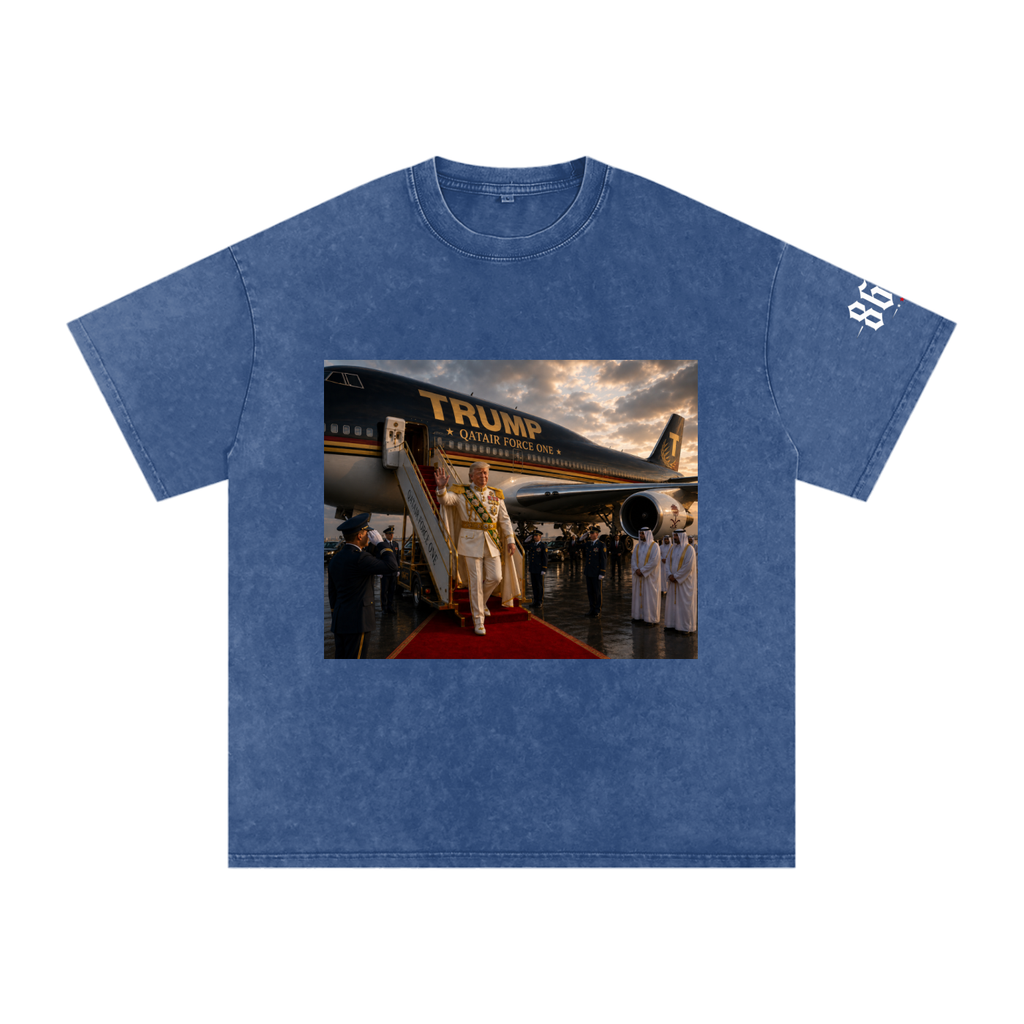 “Qatair Force One” Snow Washed Oversized Cotton T-Shirt