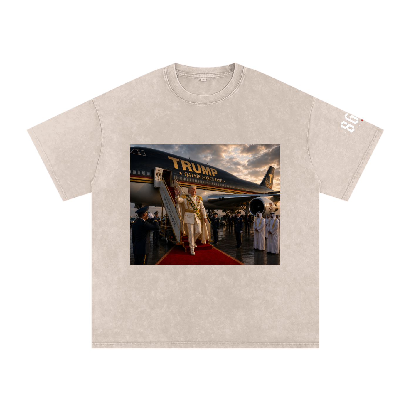 “Qatair Force One” Snow Washed Oversized Cotton T-Shirt