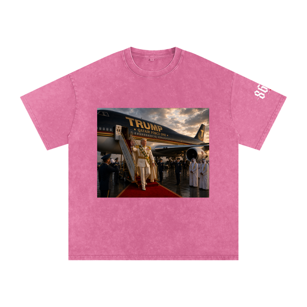 “Qatair Force One” Snow Washed Oversized Cotton T-Shirt