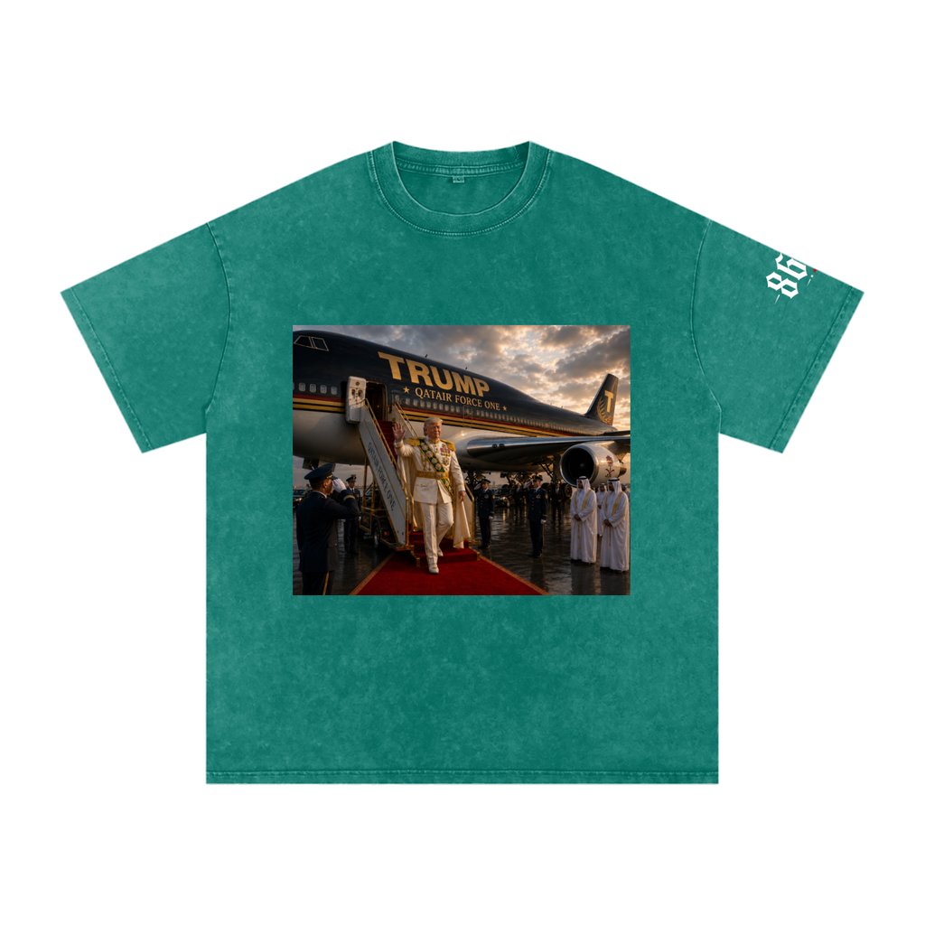 “Qatair Force One” Snow Washed Oversized Cotton T-Shirt